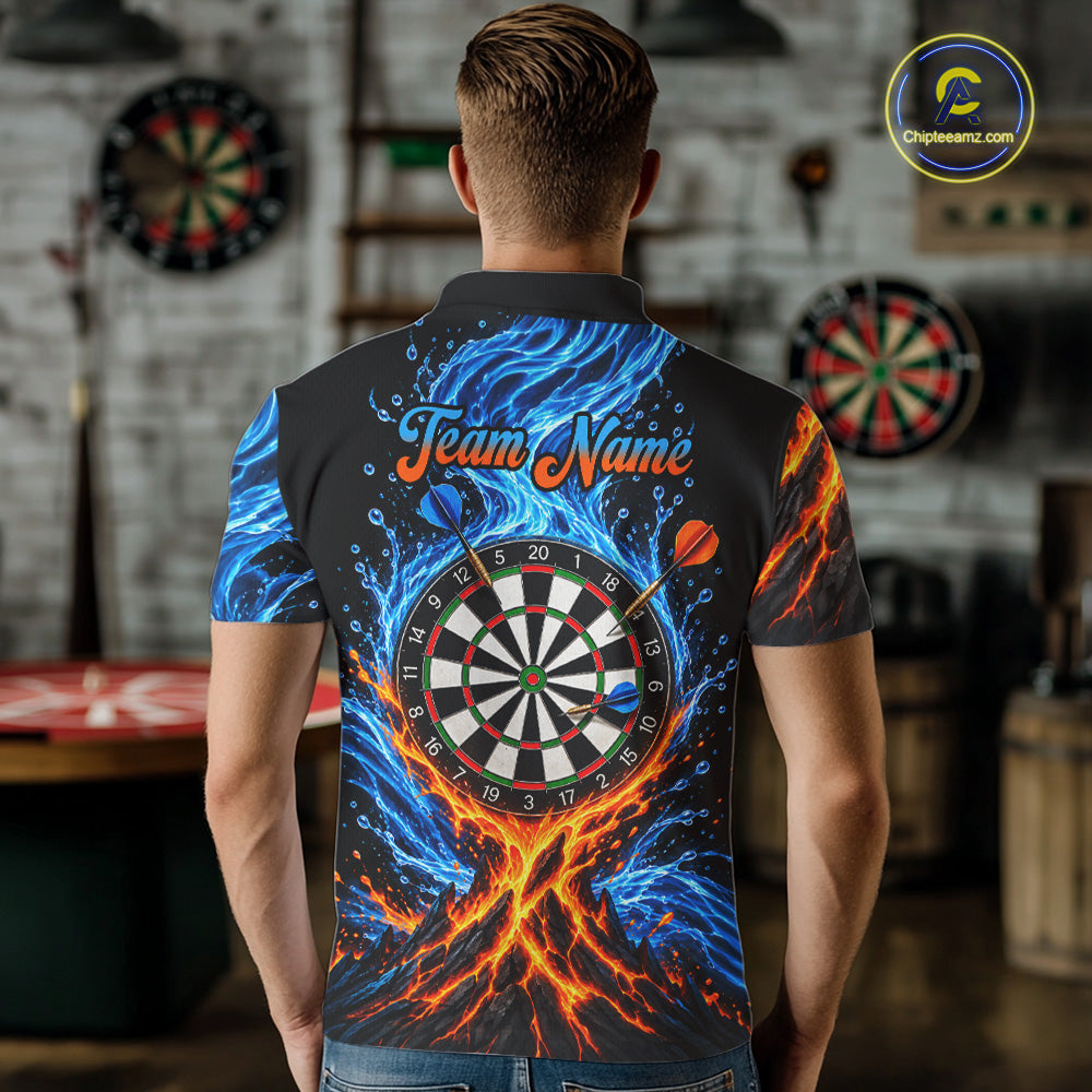 Orange And Blue Custom Dragon Water Fire Darts Shirts For Men, Darts Team Jersey Polo & 1/4 Zip TDM7829