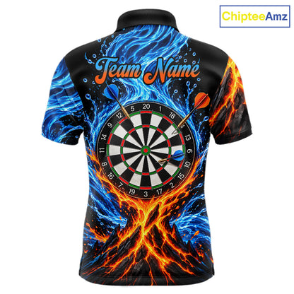 Orange And Blue Custom Dragon Water Fire Darts Shirts For Men, Darts Team Jersey Polo & 1/4 Zip TDM7829