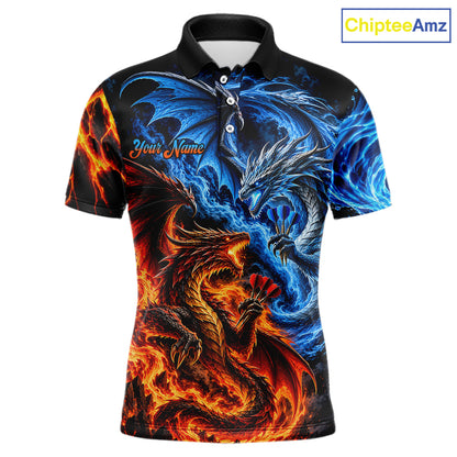 Orange And Blue Custom Dragon Water Fire Darts Shirts For Men, Darts Team Jersey Polo & 1/4 Zip TDM7829