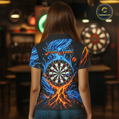 Orange And Blue Custom Dragon Water Fire Darts Shirts For Women, Darts Team Jersey Polo & 1/4 Zip TDM7829