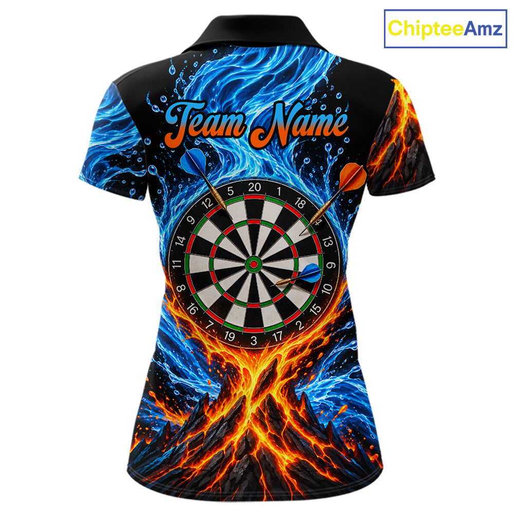 Orange And Blue Custom Dragon Water Fire Darts Shirts For Women, Darts Team Jersey Polo & 1/4 Zip TDM7829