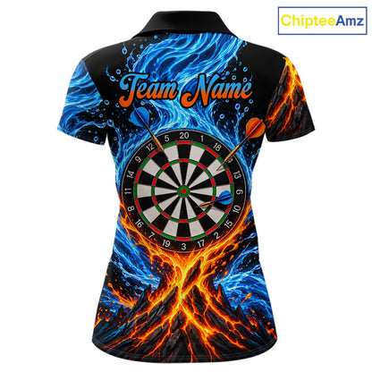 Orange And Blue Custom Dragon Water Fire Darts Shirts For Women, Darts Team Jersey Polo & 1/4 Zip TDM7829