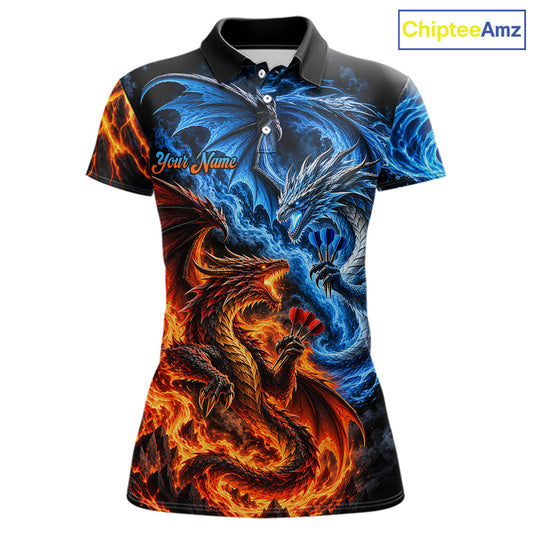 Orange And Blue Custom Dragon Water Fire Darts Shirts For Women, Darts Team Jersey Polo & 1/4 Zip TDM7829