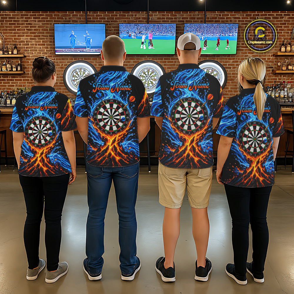 Orange And Blue Custom Dragon Water Fire Darts Shirts For Men, Darts Team Jersey Polo & 1/4 Zip TDM7829