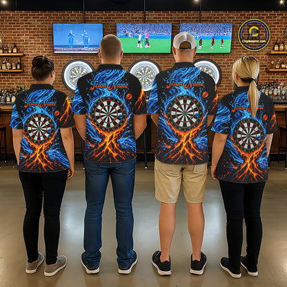 Orange And Blue Custom Dragon Water Fire Darts Shirts For Men, Darts Team Jersey Polo & 1/4 Zip TDM7829