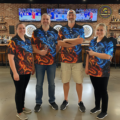 Orange And Blue Custom Dragon Water Fire Darts Shirts For Men, Darts Team Jersey Polo & 1/4 Zip TDM7829
