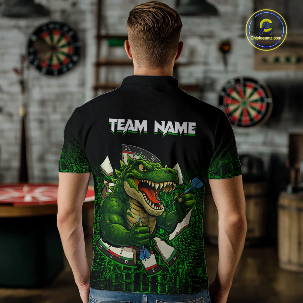Black And Green Funny Sauropod Darts Shirt For Men Custom Darts Jersey Team Polo & 1/4 Zip TDM5917