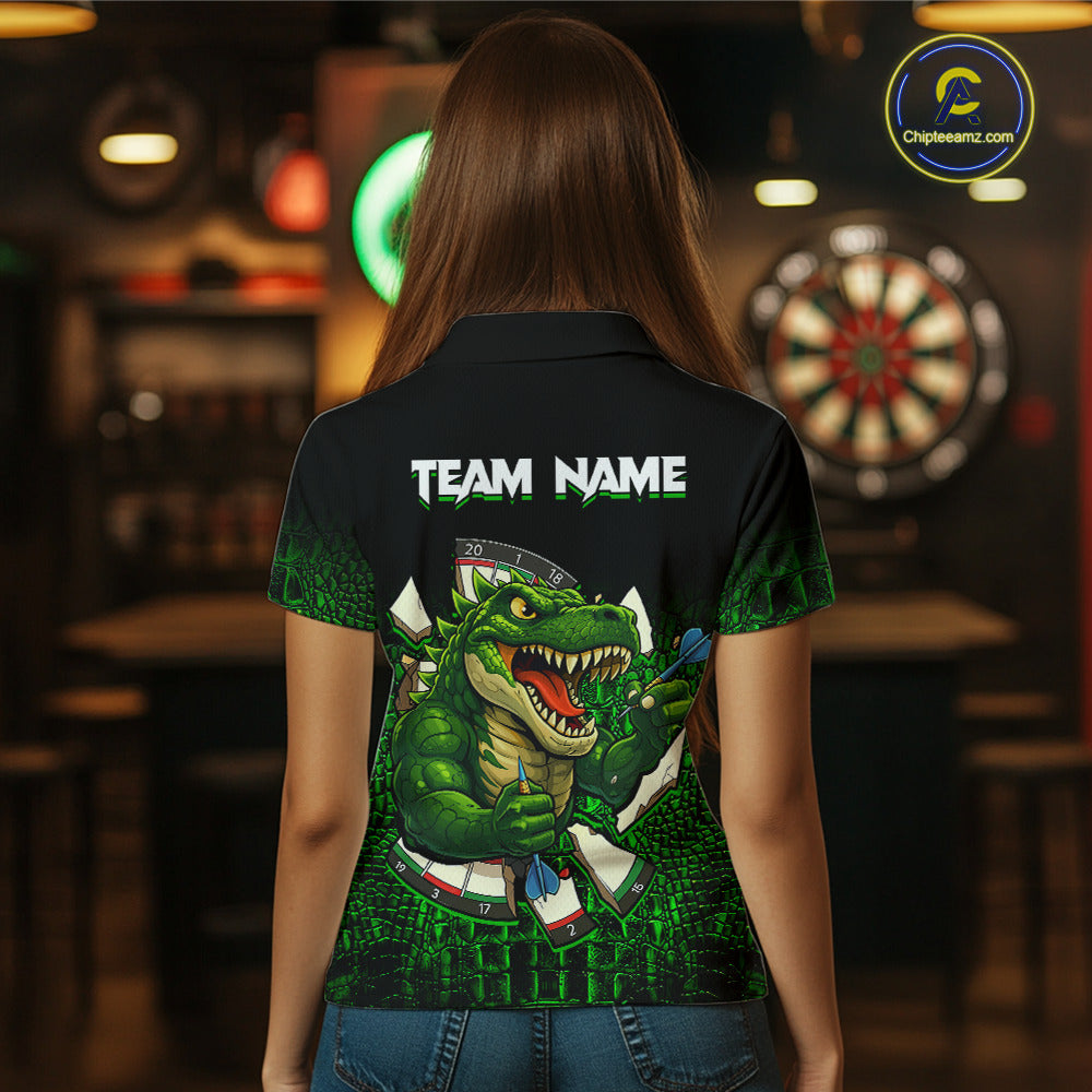 Black And Green Funny Sauropod Darts Shirt For Women Custom Darts Jersey Team Polo & 1/4 Zip TDM5917