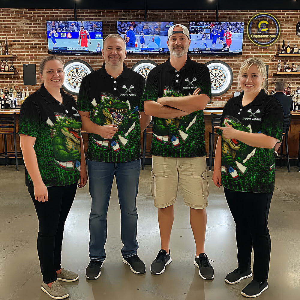 Black And Green Funny Sauropod Darts Shirt For Women Custom Darts Jersey Team Polo & 1/4 Zip TDM5917