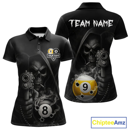 Custom Grim Reaper 8 Ball & 9 Ball Smoke Billiard Shirt For Women, Pool Team Jersey Polo & 1/4 Zip TDM6496