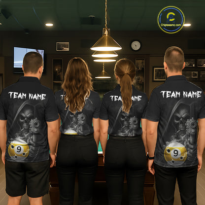 Custom Grim Reaper 8 Ball & 9 Ball Smoke Billiard Shirt For Men, Pool Team Jersey Polo & 1/4 Zip TDM6496