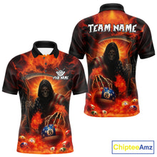 Load image into Gallery viewer, Orange Fire Flame US Flag Grim Reaper Men&#39;s Billiards Shirts Custom 8 Ball Pool Team Jersey TDM5200