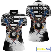 Load image into Gallery viewer, Custom Eagle American Flag 8 Ball Billiard Shirt For Women, Grunge Pool Team Jersey Polo &amp; 1/4 Zip TDM5718