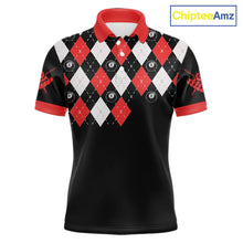 Load image into Gallery viewer, Personalized 8 Ball Pool Skull Argyle Pattern Men's Billiard Shirts, Billiard Team Jersey |Red TDM5719