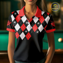 Load image into Gallery viewer, Personalized 8 Ball Pool Skull Argyle Pattern Women's Billiard Shirts, Billiard Team Jersey |Red TDM5719