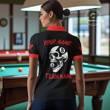 Load image into Gallery viewer, Personalized 8 Ball Pool Skull Argyle Pattern Women's Billiard Shirts, Billiard Team Jersey |Red TDM5719