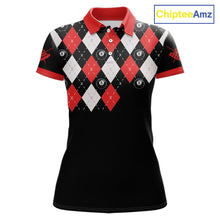 Load image into Gallery viewer, Personalized 8 Ball Pool Skull Argyle Pattern Women's Billiard Shirts, Billiard Team Jersey |Red TDM5719