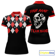 Load image into Gallery viewer, Personalized 8 Ball Pool Skull Argyle Pattern Women's Billiard Shirts, Billiard Team Jersey |Red TDM5719