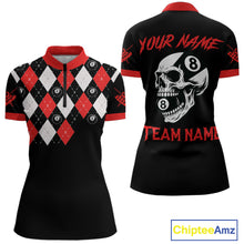 Load image into Gallery viewer, Personalized 8 Ball Pool Skull Argyle Pattern Women's Billiard Shirts, Billiard Team Jersey |Red TDM5719