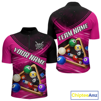 Pink And Black Billiard Jersey For Men Custom Pool Balls Billiard Team Shirt Polo & 1/4 Zip TDM6329