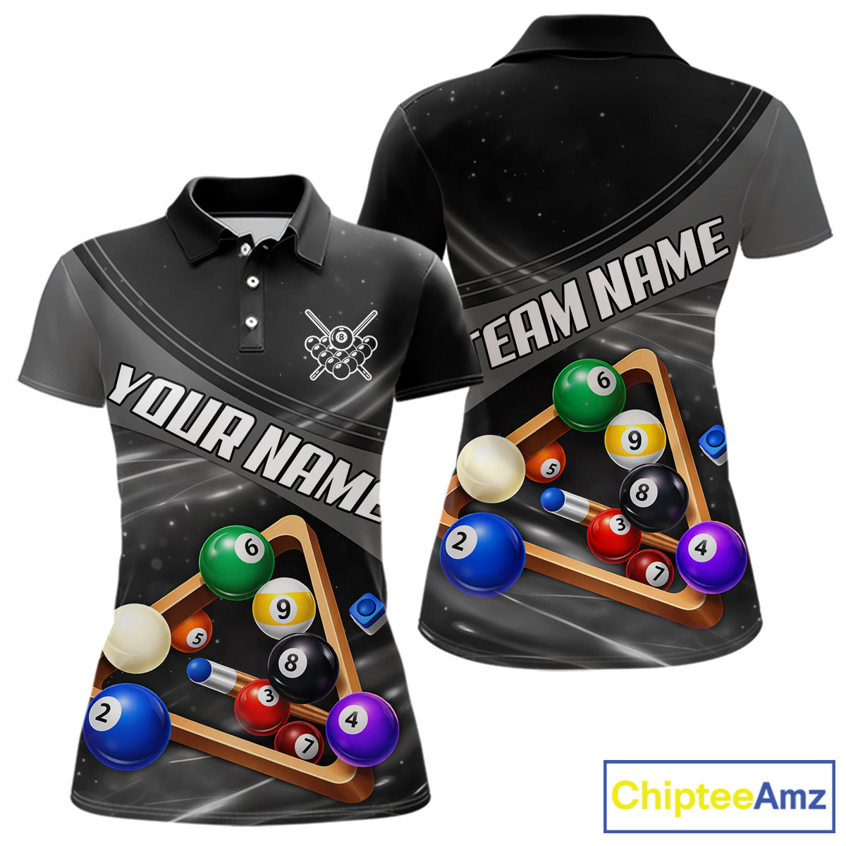 Grey And Black Billiard Jersey For Women Custom Pool Balls Billiard Team Shirt Polo & 1/4 Zip TDM6330