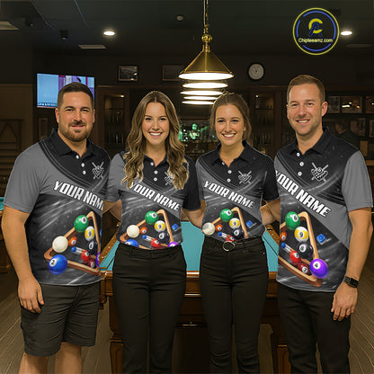 Grey And Black Billiard Jersey For Men Custom Pool Balls Billiard Team Shirt Polo & 1/4 Zip TDM6330