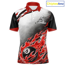 Load image into Gallery viewer, Red Flaming 8 Ball Billiard Jersey Custom Men's Billiard Polo &amp; Quarter Zip, Pool Team Jersey TDM5726