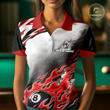 Load image into Gallery viewer, Red Flaming 8 Ball Billiard Jersey Custom Women's Billiard Polo &amp; Quarter Zip, Pool Team Jersey TDM5726