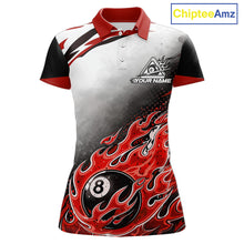 Load image into Gallery viewer, Red Flaming 8 Ball Billiard Jersey Custom Women's Billiard Polo &amp; Quarter Zip, Pool Team Jersey TDM5726