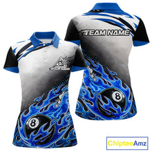 Load image into Gallery viewer, Blue Flaming 8 Ball Billiard Jersey Custom Women's Billiard Polo &amp; Quarter Zip, Pool Team Jersey TDM5725
