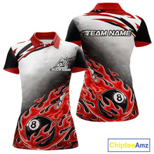 Load image into Gallery viewer, Red Flaming 8 Ball Billiard Jersey Custom Women's Billiard Polo &amp; Quarter Zip, Pool Team Jersey TDM5726