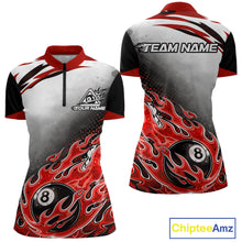 Load image into Gallery viewer, Red Flaming 8 Ball Billiard Jersey Custom Women's Billiard Polo &amp; Quarter Zip, Pool Team Jersey TDM5726