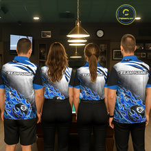 Load image into Gallery viewer, Blue Flaming 8 Ball Billiard Jersey Custom Men's Billiard Polo &amp; Quarter Zip, Pool Team Jersey TDM5725
