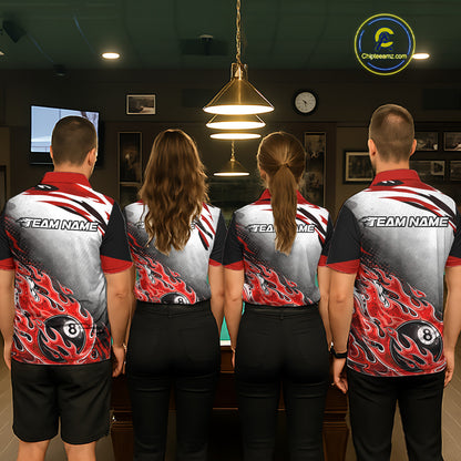 Red Flaming 8 Ball Billiard Jersey Custom Men's Billiard Polo & Quarter Zip, Pool Team Jersey TDM5726