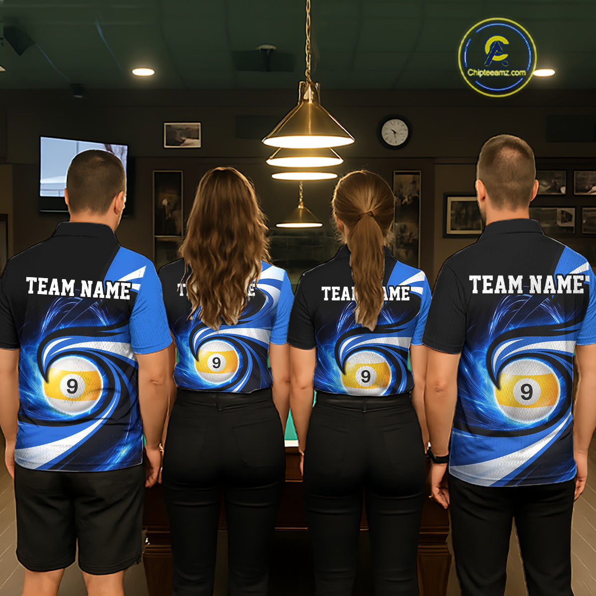 Black And Blue 8 Ball & 9 Ball Billiard Shirt For Women Custom Pool Jersey Team Polo & 1/4 Zip TDM6343