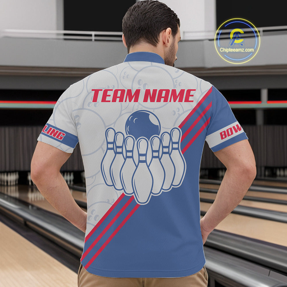 Personalized Bowling Jersey Polo & Quarter Zip For Men Custom Bowling Tournament Team Shirt TDM6349