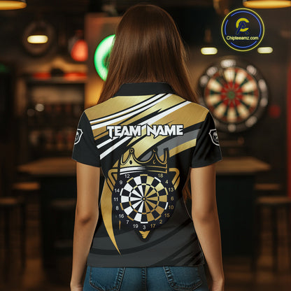 Black And Gold Dartboard Crown Darts Shirt For Women Custom Darts Sport Jersey Team Polo & 1/4 Zip TDM4793
