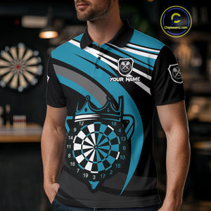 Black & Turquoise Dartboard Crown Darts Shirt For Men Custom Darts Jersey Team Polo & 1/4 Zip TDM4795