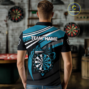 Black & Turquoise Dartboard Crown Darts Shirt For Men Custom Darts Jersey Team Polo & 1/4 Zip TDM4795