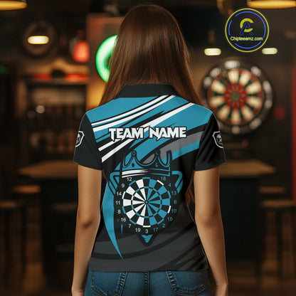 Black & Turquoise Dartboard Crown Darts Shirt For Women Custom Darts Jersey Team Polo & 1/4 Zip TDM4795