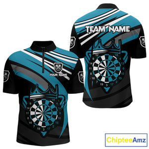 Black & Turquoise Dartboard Crown Darts Shirt For Men Custom Darts Jersey Team Polo & 1/4 Zip TDM4795
