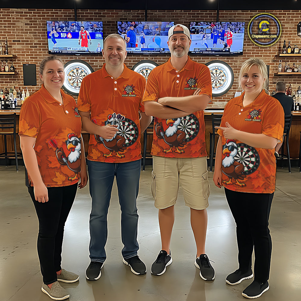 Personalized Orange Funny Turkey Darts Shirts For Women Custom Thanksgiving Dart Team Jersey  TDM7269