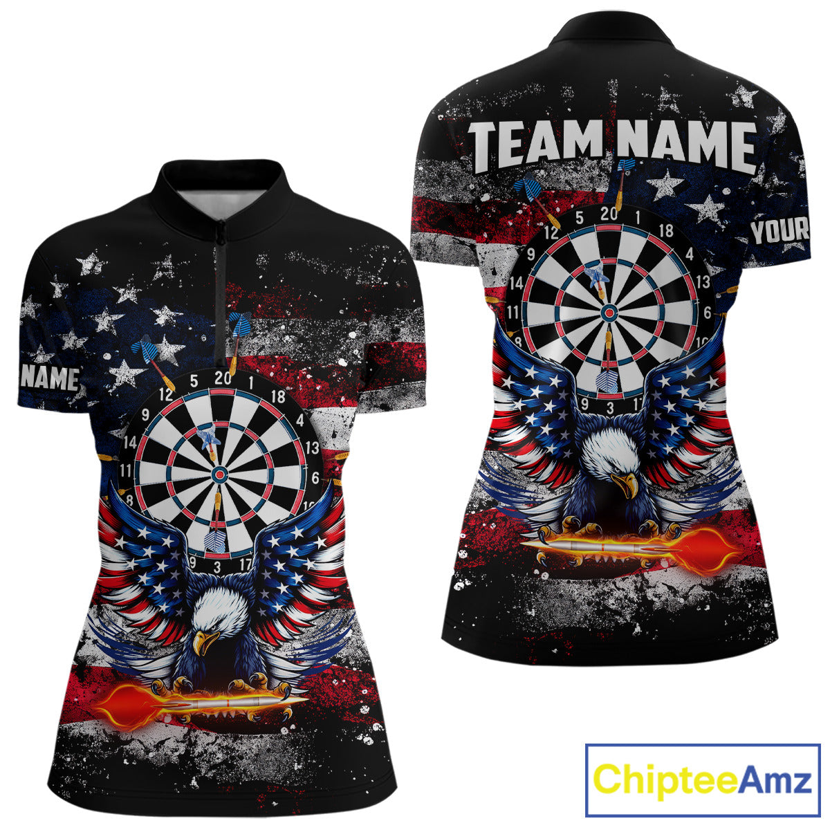 Personalized Dartboard Eagle American Flag Darts Shirt For Women, Patriotic Darts Team Jersey TDM5225