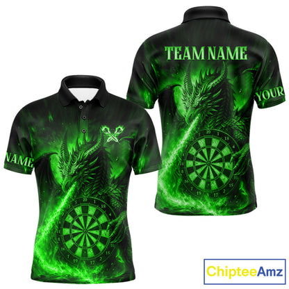 Green Flaming Dragon Darts Jersey For Men Custom Polo & Quarter Zip Darts League Team Shirt TDM5489