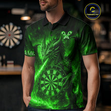 Load image into Gallery viewer, Green Flaming Dragon Darts Jersey For Men Custom Polo &amp; Quarter Zip Darts League Team Shirt TDM5489
