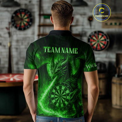 Green Flaming Dragon Darts Jersey For Men Custom Polo & Quarter Zip Darts League Team Shirt TDM5489
