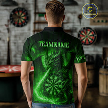 Load image into Gallery viewer, Green Flaming Dragon Darts Jersey For Men Custom Polo &amp; Quarter Zip Darts League Team Shirt TDM5489