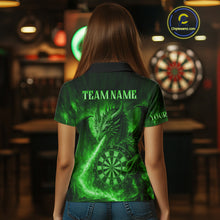 Load image into Gallery viewer, Green Flaming Dragon Darts Jersey For Women Custom Polo &amp; Quarter Zip Darts League Team Shirt TDM5489