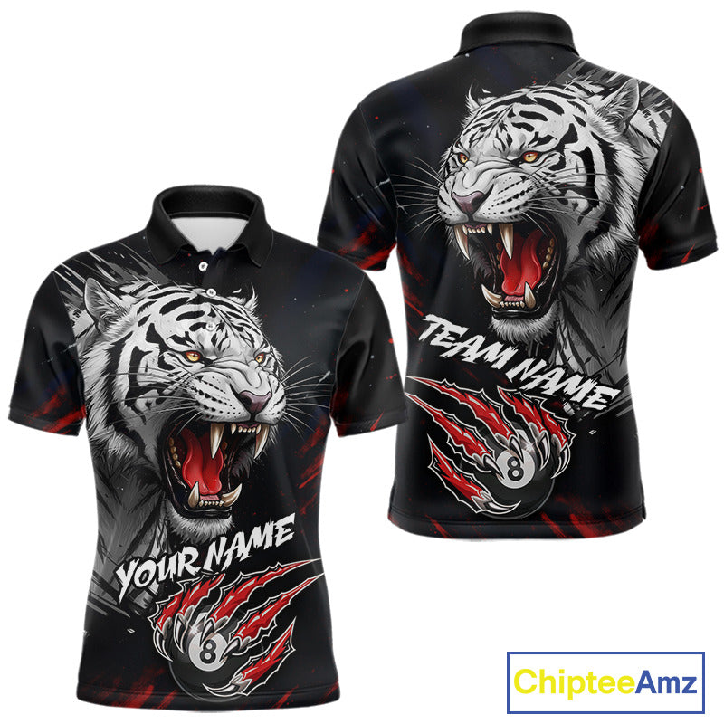 Personalized Tiger 8 Ball Pool Billiard Shirt For Men, Billiard Team Jersey Polo & 1/4 Zip |Red TDM5495