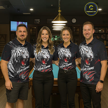 Personalized Tiger 8 Ball Pool Billiard Shirt For Men, Billiard Team Jersey Polo & 1/4 Zip |Red TDM5495